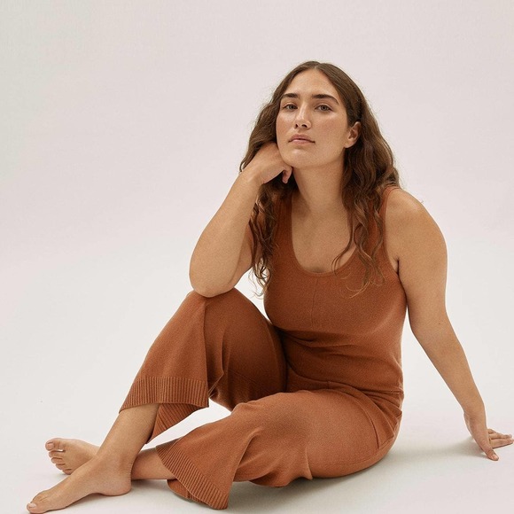 EVERLANE The Cashmere Jumpsuit Womens Small Brown Sleeveless Wide Strap Knit - Picture 2 of 16
